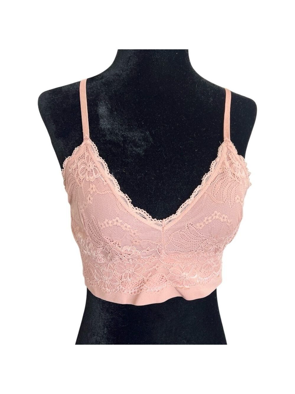 French Affair dusty rose pink lace bralette cropped top L